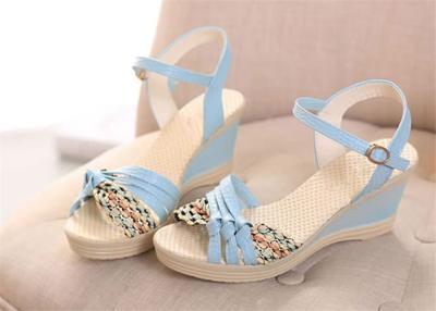 China Colorful PU Straps Upper Women'S Wedge Sandals , Beautiful Ankle Strap Wedge Sandals for sale