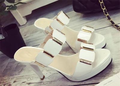 China Slip On High Heels Sandals , Ladies Dress Sandals With Metal Ornament Strap Upper for sale