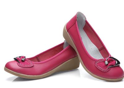 China Leather Casual Wedge Heel Rubber Bottom Shoes With Metal Buckle And Rhinestone for sale