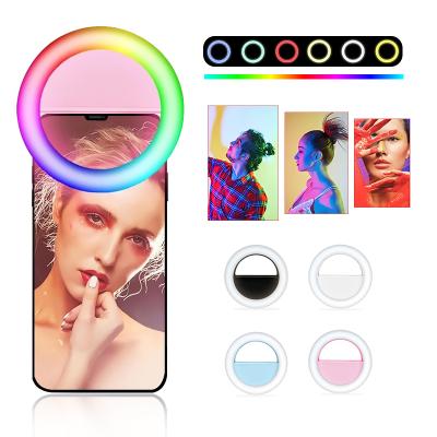 China Tiktok RGBW Adjustable Rechargeable Cell Phone Led Selfie Fill Light Clip On RGB Ring Light for sale