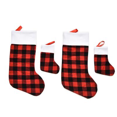 China Cloth ; cute pilou personalized candy bag christmas plaid socks dangling fireplace pit for sale