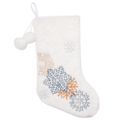 China Non-woven fabric; New Christmas Short Christmas Decoration Snowflake Custom Plush White Christmas Stockings For Embroidery for sale