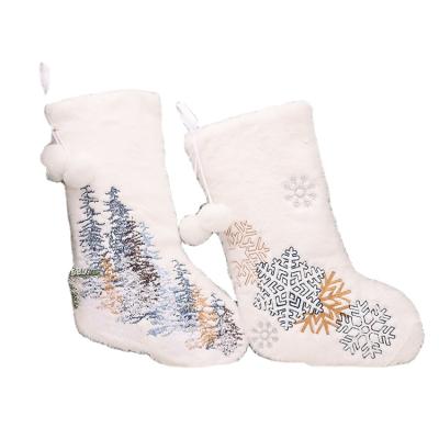 China Non-woven fabric; custom short plush Christmas stocking gift white christmas stocking for embroidery for sale