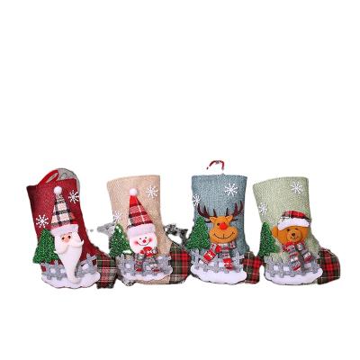 China Cloth ; Pile Christmas Stocking Decorations Supplies Doll Pet Christmas Small Canvas Stocking for sale