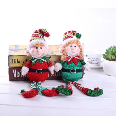 China Fabric + Cotton Padded Christmas Tree Ornaments Long Legs Doll Gift Stuffed Elf Toy Red And Green Christmas Elf Doll for sale