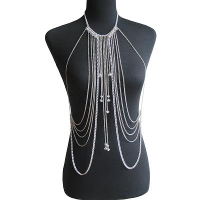 China Body Jewelry Metal Fringe Body Chain Chest Chain Delicate Sexy Faux Stone Chain Small Fringe Necklace for sale