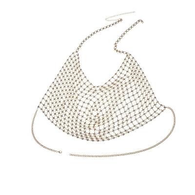 China Crystal Metal Body Chain Beach Bikini Top Bra Chain Fashion Rhinestone Cover Up Women Diamond Shiny Body Jewelry for sale