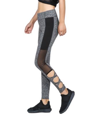 China Cheap High Yoga Leggings Patchwork Polyester And Gray Black Mesh Stylish Spandex High Waist Shiny Antibacterial Panties for sale