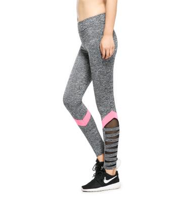 China Wholesale Antibacterial Pink Antibacterial Striped Crisscross Gray Gym Sport Athletic Panel Women Cutout Leggings for sale