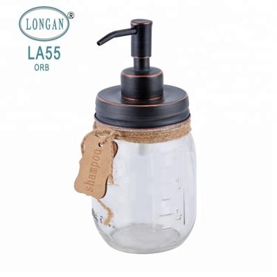 China Polished Body Wash Chromed Surface Stainless Steel Soap Lotion Pump Mason Jar Round Shape Glass Matte Bottle for sale