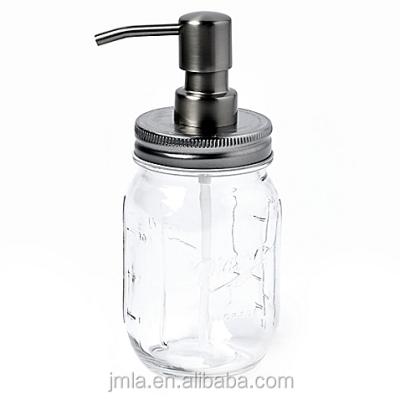 China Non Spill High Quality Glass Stainless Steel Mason Jar Soap Dispenser With Stainless Steel Pump for sale