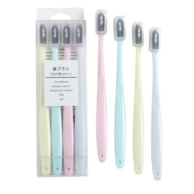 China Travel Charcoal Toothbrush Adult 4pcs High Quality Soft Bamboo Hair Macaron Superfine Toothbrush for sale