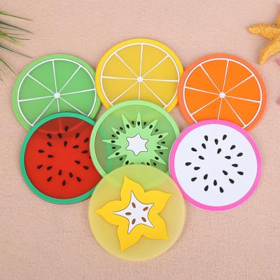 China Viable creative non-slip insulation cup coasters, jelly color fruit shape coasters silicone cup mat for sale