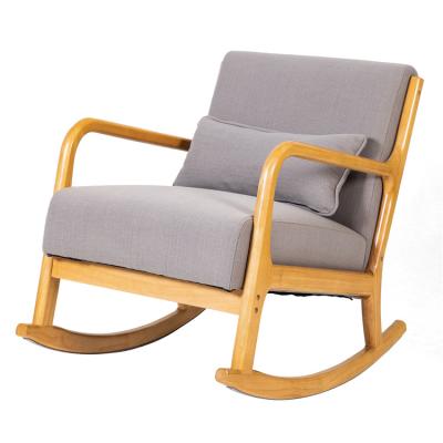 China Retro Solid Wood Stretched Fabric Furrow Home Decor Cheap Outdoor Rocking Chair For Adults KD for sale