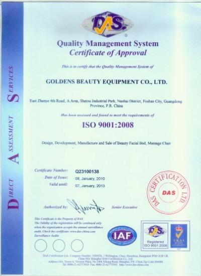 ISO9001 - Foshan Goldens Beauty Equipment Co., Ltd.