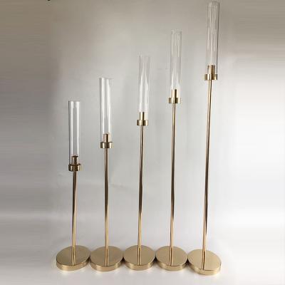 China Crystal Candelabra Hurricane Gold Glass Candelabra Hurricane Glass Candle Holder MH-TZ0568 for sale