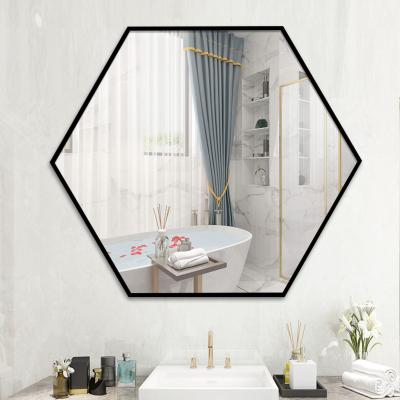 China Contemporary Modern Decorative Black Hexagon Bathroom Aluminum Frame Wall Mirror for sale