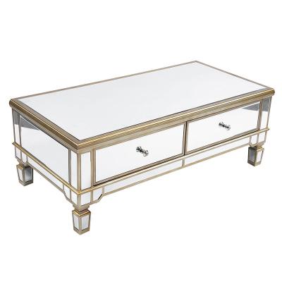 China Modern Modern Living Room Furniture Vanity Four Drawers Mirrored Coffee Table for sale