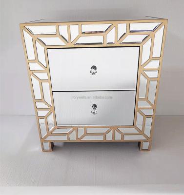 China (Others) Nightstand Adjustable Luxury Simple Bedroom Furniture Mirrored Table 2-Drawer for sale