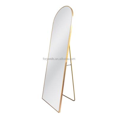 China Large Full Body Mirror Espejo Spiegel Arch Wall Gold Floor Stand Minimalist Black Aluminum Frame Bracket for sale