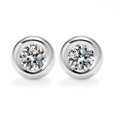 China Cazy FASHION Jewelry Shiny Round White Color 925 Sterling Silver Stud Earrings Bazel Setting Moissanite Wholesale Supplier Available for sale