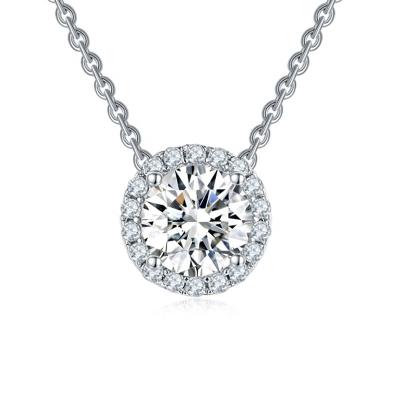 China 18K White Gold Center Stone DEF Supplier FASHIONABLE Solid White Round Brilliant Round Pendant Solid Moissanite Necklace for sale