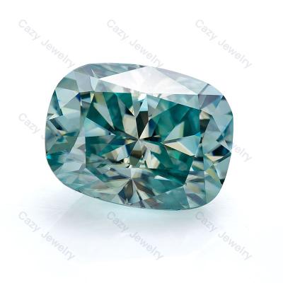 China Color Play Or Fire Jewelry Making Aqua Blue Brilliant Enlonged Cushion Loose Gemstone Moissanite Stone GRA for sale