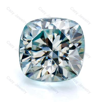 China Color Play or Fire GRA Jewelry Making Aqua Blue Brilliant Cushion Loose Gemstone Moissanite Stone Available for sale