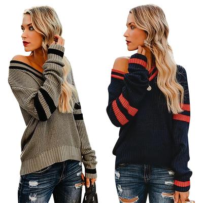 China Anti-Wrinkle Designer Women Fall Clothes Casual V-neck Long Sleeve Top Knit Pullover Sweater for sale