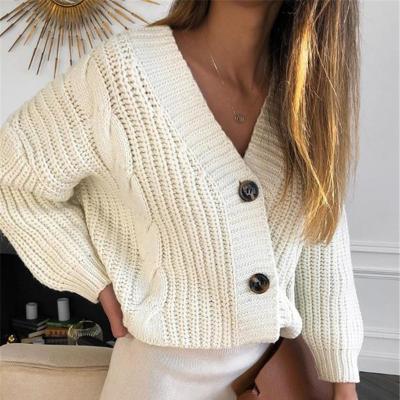 China Breathable Wholesale V Neck Long Sleeve Autumn Winter Custom Buttons Loose Knit Cardigan Women Sweater for sale