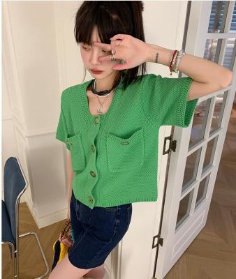 China Coat Design Sense Summer Breathable Short Sleeve Cavity Knitted Tops Women's Casual Cardigans Summer Niche Cropped for sale