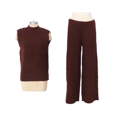 China Anti-Wrinkle Top Fashion Rib Sleeveless Knitting Vest Pants Twin Sets Women Casual Sweater for sale