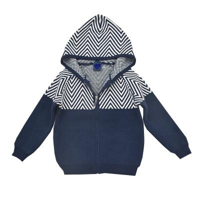 China Anti-Wrinkle Jacquard Wave Pattern Zipper Kids Girls Boys Knitted Hoodie Sweater Cardigan for sale