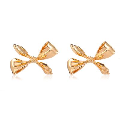 China Retro Cute Bow Metal Stud Earrings Irregular Jewelry Women for sale