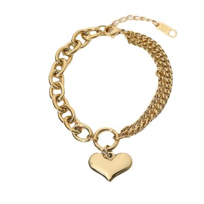 China CLASSIC New Style Loving Heart Bracelet 14K Gold Plated Stainless Steel Chain Bracelet For Women Jewelry for sale