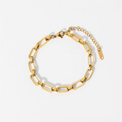 China CLASSIC Hollow Out Chain Bracelet Thick Punk Style Women Jewelry 18K Gold Plated Stainless Steel Bracelet for sale