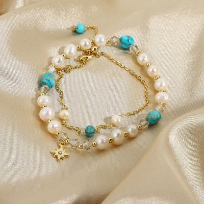 China New romantic hot sale natural freshwater pearl beaded elastic bracelet star shape ladies bracelet for sale