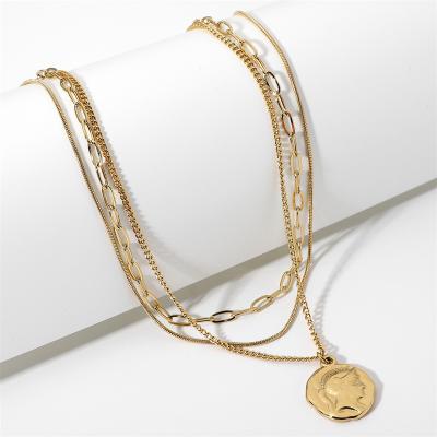 China CLASSIC European Hot Selling Multilayer Coin Pendant Necklace American Insti American Style Face Retro Necklace For Women for sale