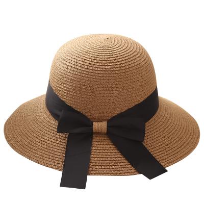 China Striped Multicolor Optional Women's Bowknot Sun Hats Fancy Beach Hats Straw Sun Hats For Lady for sale