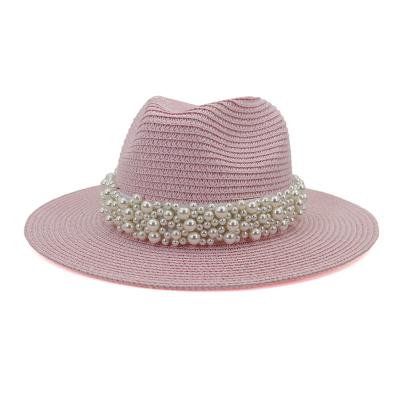 China Wholesale Ladies Summer Striped Hats With Pearl New Straw Hats For Women Beach Sun Hats Floppy Sun Hat for sale