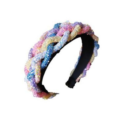 China Fashion Luxury Rainbow Braided Glitter Headband Girls Hair Accessories Girls Circle Plastic Headband Colorful Bling Headbands for sale