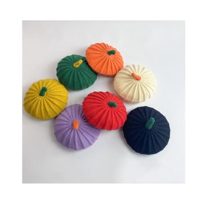 China Wholesale Eco-friendly Cartoon Children's Hat Autumn Winter Warm Beret Hats Knitted Cute Pumpkin Shape Hat for sale