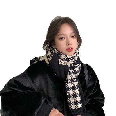 China Winter Eco-friendly Korean Cashmere Face Plaid Scarf Women Soft Double-Sided Knitted Smile Thick Shawl for sale