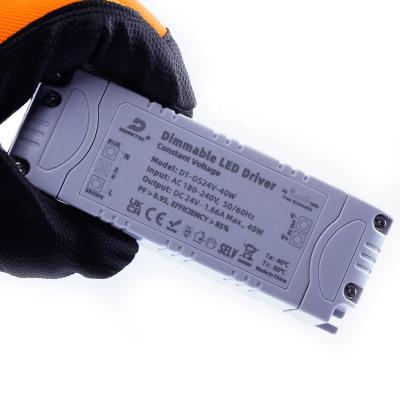 China LED Lighting DUSKTEC Mini 1670mA 1.67A 40W Constant Voltage Power Supply AC 180-240V DC 24V Triac Dimmable LED Driver for Strip Lights for sale