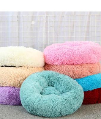 China Comfortable Luxury Soft Round Donut Dog Cat Dog Cat Breathable Soft Warm Fluffy Bed For Pets for sale