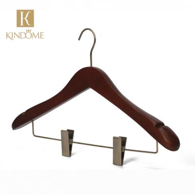 China SHOW Wooden Clothes Coat Garment Hangers With Pants Skirt Clips for sale