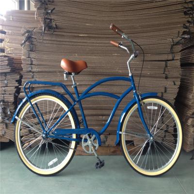 China Blue Color Single Speed 26 inch Men's Vintage Cruiser Bicycle with Front Wheel V Brake for sale