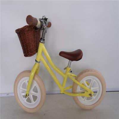 China 12 Inch Foam Tire Kids' Balance Bike Yellow Color Load Capacity 70kg Front Wicker Basket for sale