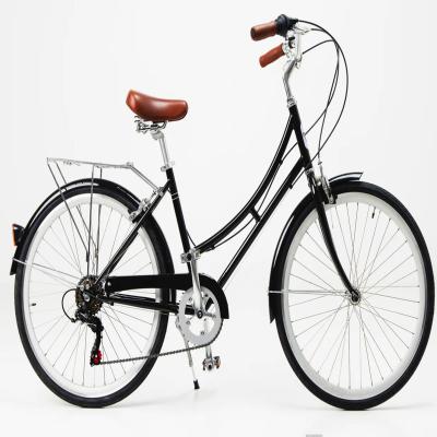 China Double V Brake 6-7 Speed Vintage Retro Adult Ladies Comfort City Cruiser Women's Bikes with Front Basket for sale