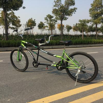 China Aluminium Alloy Rim 26 inch Tandem Bike Fiets met voorste schijfrem en achterste V-rem Te koop